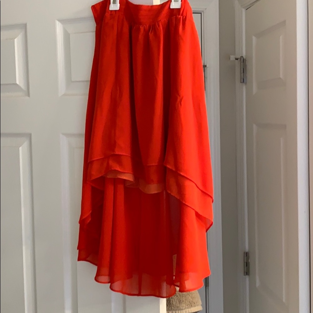 High low red skirt